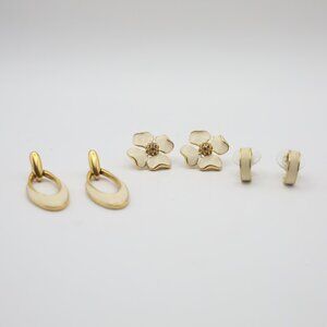 Vintage Crown Gold Tone Cream White Trifari Earrings: Set of Three: Signed